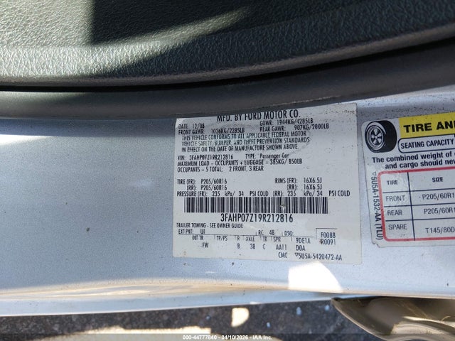 2009 FORD FUSION 3FAHP07Z19R212816 Photo 8