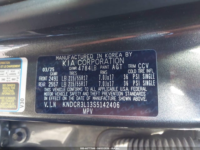Продажа на аукционе авто 2025 Kia Niro Ev Wind, vin: KNDCR3L13S5142406, номер лота: 44777846