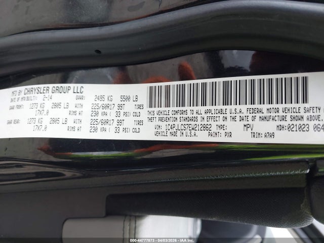 2014 Jeep Cherokee Latitude მანქანა იყიდება აუქციონზე, vin: 1C4PJLCS7EW212862, აუქციონის ნომერი: 44777873