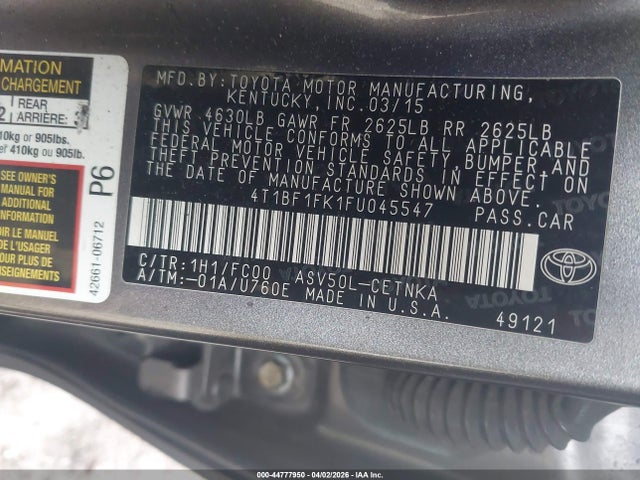 Toyota CAMRY LE 2015 4T1BF1FK1FU045547 Image 9