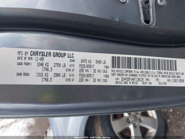 44777973 :رقم المزاد ، 3D4PG5FV4AT138125 vin ، 2010 Dodge Journey Sxt مزاد بيع