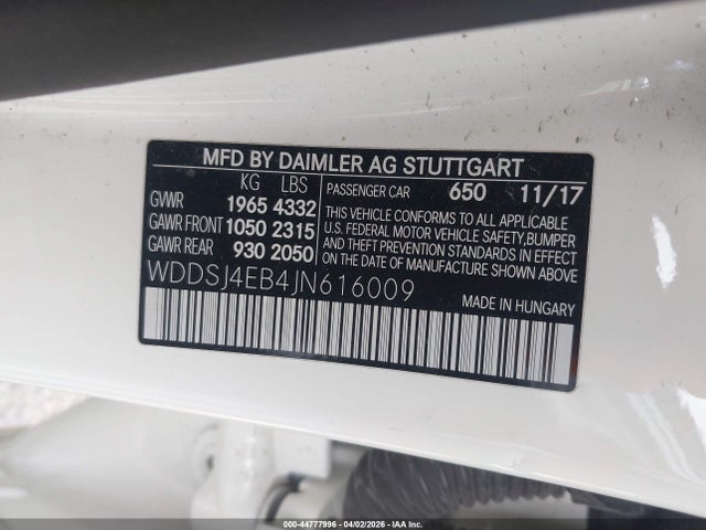 2018 Mercedes-benz Cla 250 მანქანა იყიდება აუქციონზე, vin: WDDSJ4EB4JN616009, აუქციონის ნომერი: 44777996