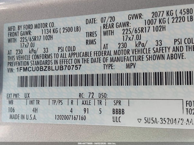 2020 FORD ESCAPE 1FMCU0BZ8LUB70757 Photo 8