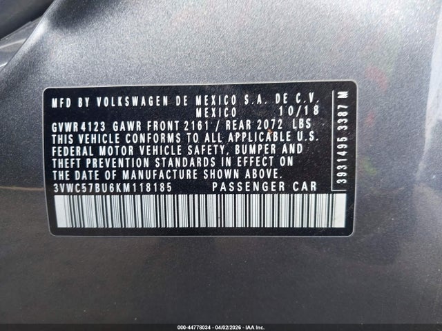 3VWC57BU6KM118185 Volkswagen Jetta 1.4t R-line/1.4t S/1.4t Se