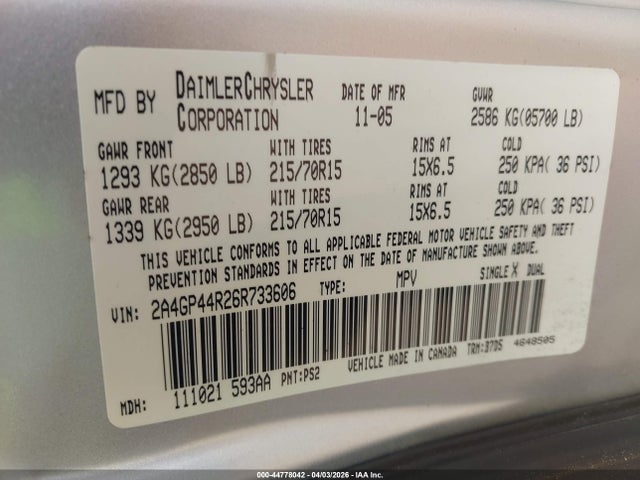 2006 CHRYSLER TOWN & COUNTRY 2A4GP44R26R733606 Photo 8