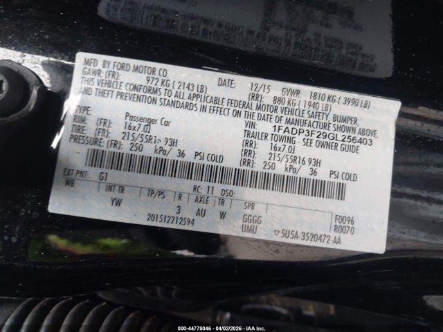 1FADP3F29GL256403 Ford FOCUS SE