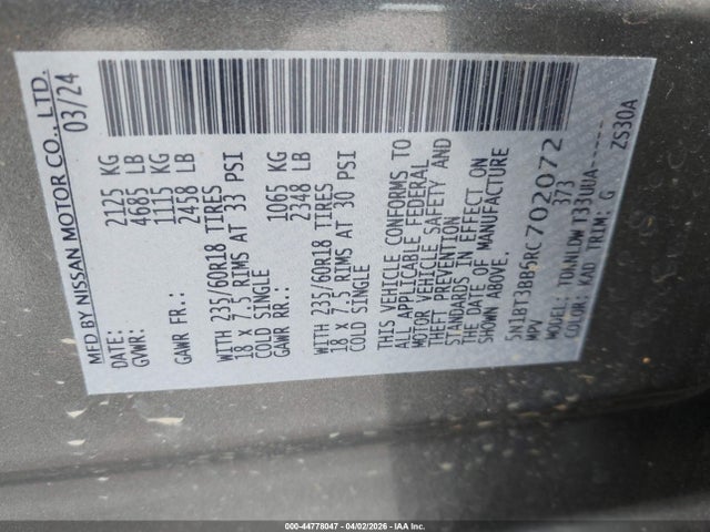Продаж на аукціоні авто 2024 Nissan Rogue Sv Intelligent Awd, vin: 5N1BT3BB6RC702072, номер лоту: 44778047