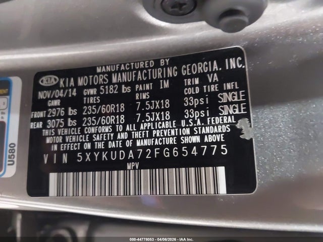 2015 KIA SORENTO 5XYKUDA72FG654775 Photo 8