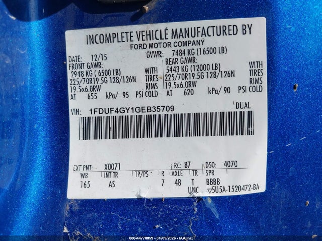 Ford F-450 Chassis Xl 2016 1FDUF4GY1GEB35709 Image 9
