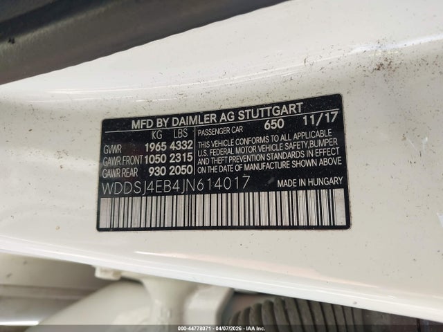 Продажа на аукционе авто 2018 Mercedes-benz Cla 250, vin: WDDSJ4EB4JN614017, номер лота: 44778071