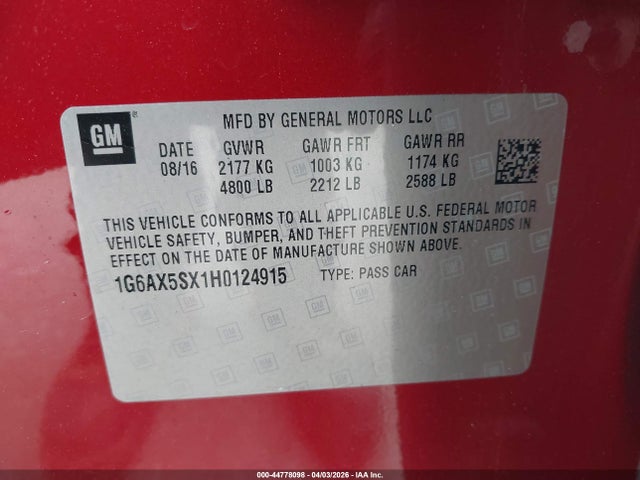 Продажа на аукционе авто 2017 Cadillac Cts Luxury, vin: 1G6AX5SX1H0124915, номер лота: 44778098