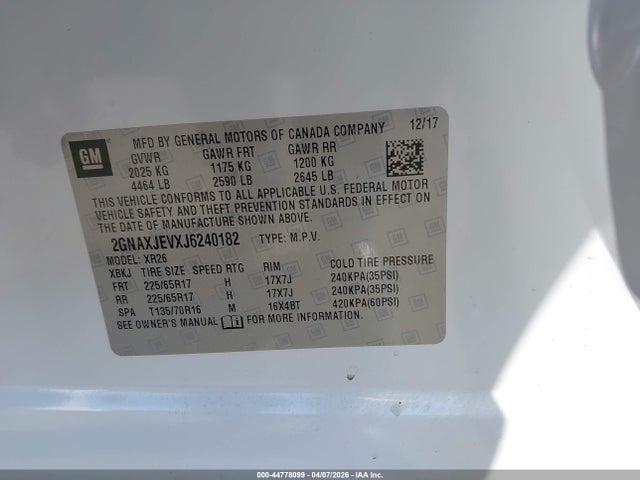 Chevrolet EQUINOX LT 2018 2GNAXJEVXJ6240182 Image 9