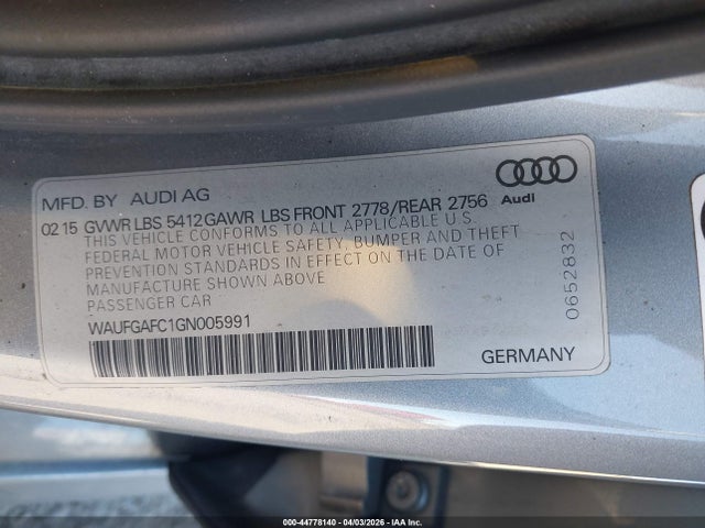 Продаж на аукціоні авто 2016 Audi A6 3.0t Premium Plus, vin: WAUFGAFC1GN005991, номер лоту: 44778140