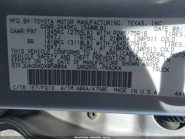 44778164 :رقم المزاد ، 5TFJU4GNXDX050094 vin ، 2013 Toyota Tacoma Prerunner V6 مزاد بيع