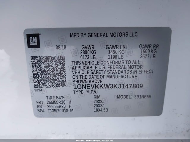 1GNEVKKW3KJ147809 Chevrolet Traverse Premier