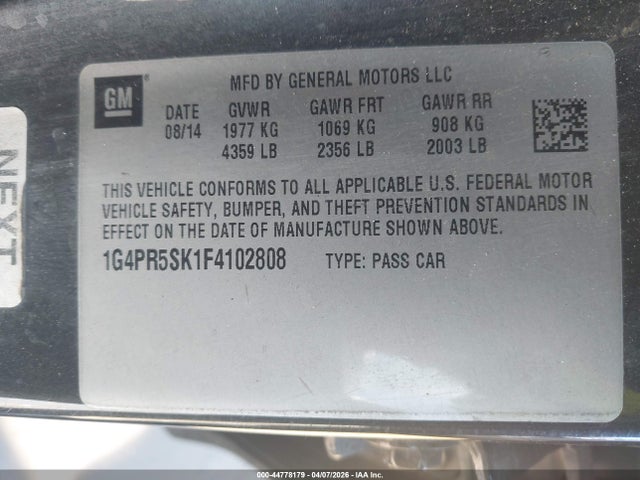 2015 Buick Verano Convenience Group მანქანა იყიდება აუქციონზე, vin: 1G4PR5SK1F4102808, აუქციონის ნომერი: 44778179