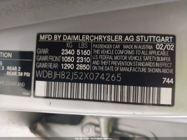 Продаж на аукціоні авто 2002 Mercedes-benz E 320 4m, vin: WDBJH82J52X074265, номер лоту: 44778181