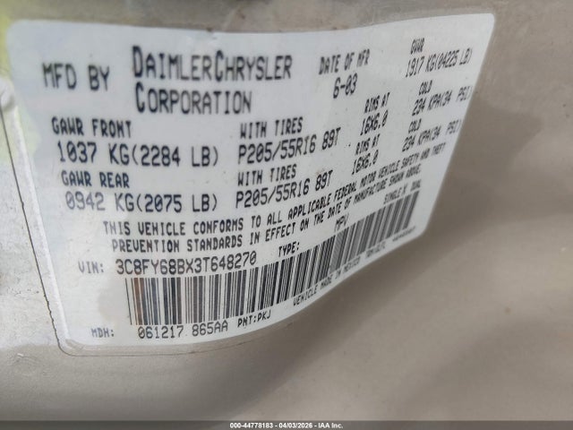 2003 CHRYSLER PT CRUISER 3C8FY68BX3T648270 Photo 8