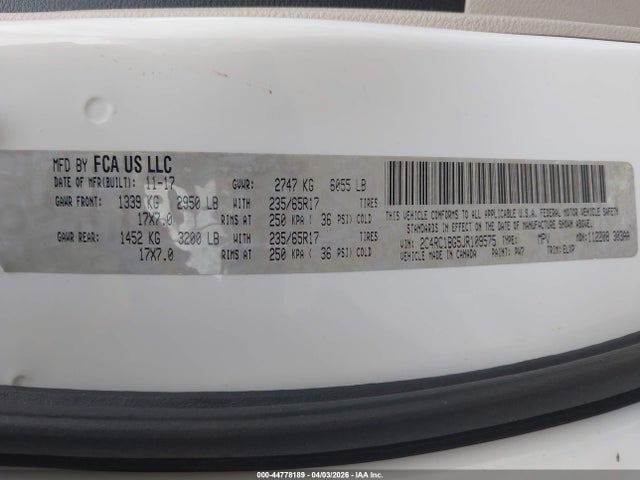 Продажа на аукционе авто 2018 Chrysler Pacifica Touring L, vin: 2C4RC1BG5JR109575, номер лота: 44778189