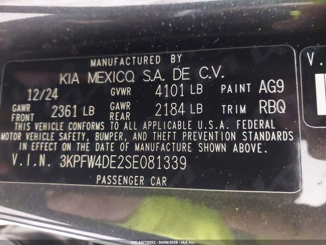 Aukcja sprzedaży 2025 Kia K4 Gt-line, vin: 3KPFW4DE2SE081339, numer aukcji: 44778253