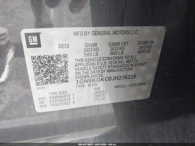 2018 CHEVROLET SUBURBAN 1GNSKGKC0JR276119 Photo 8