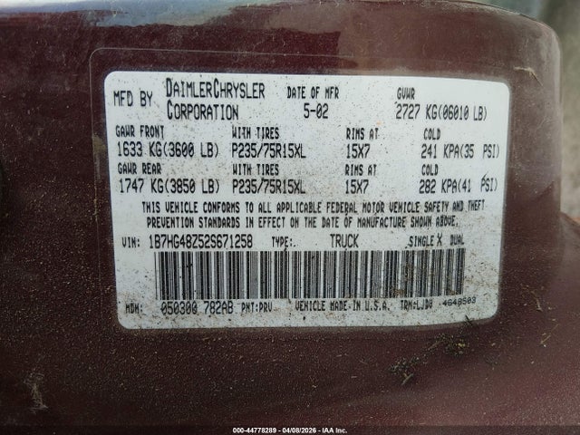 Продажа на аукционе авто 2002 Dodge Dakota Slt, vin: 1B7HG48Z52S671258, номер лота: 44778289