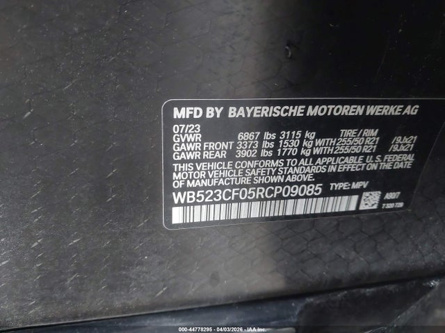 2024 Bmw Ix Xdrive50 მანქანა იყიდება აუქციონზე, vin: WB523CF05RCP09085, აუქციონის ნომერი: 44778295