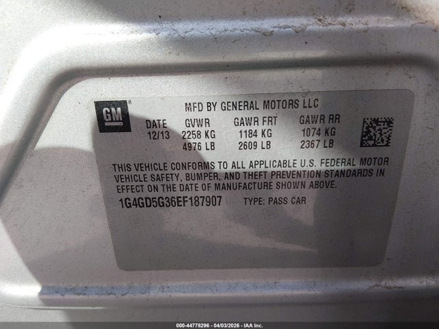 Aukcja sprzedaży 2014 Buick Lacrosse Premium I Group, vin: 1G4GD5G36EF187907, numer aukcji: 44778296
