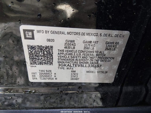 Aukcja sprzedaży 2020 Gmc Terrain Awd Sle, vin: 3GKALTEV5LL336157, numer aukcji: 44778330