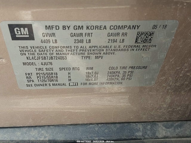 Auction sale of the 2018 Buick Encore Preferred Ii, vin: KL4CJFSB7JB724053, lot number: 44778383
