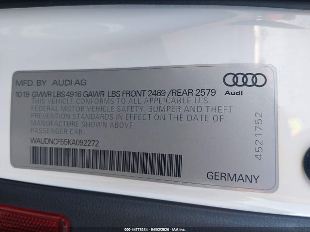 WAUDNCF55KA092272 Audi A5 45 Premium