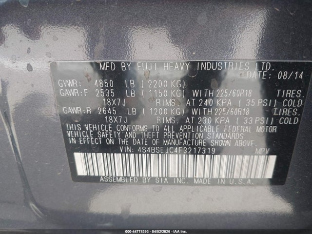 4S4BSEJC4F3217319 Subaru Outback 3.6r Limited