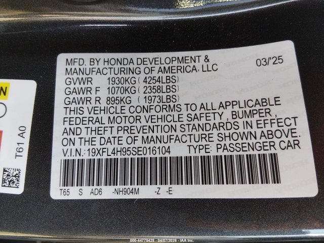19XFL4H95SE016104 Honda Civic Hybrid Sport Touring