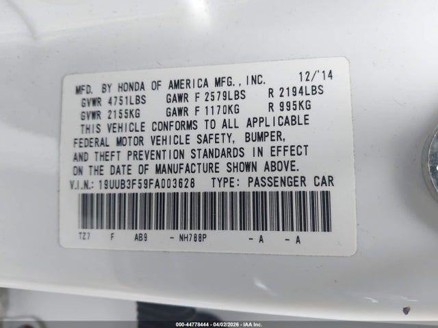 Aukcja sprzedaży 2015 Acura Tlx V6 Tech, vin: 19UUB3F59FA003628, numer aukcji: 44778444