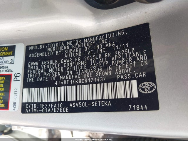2012 TOYOTA CAMRY 4T4BF1FK8CR171437 Photo 8