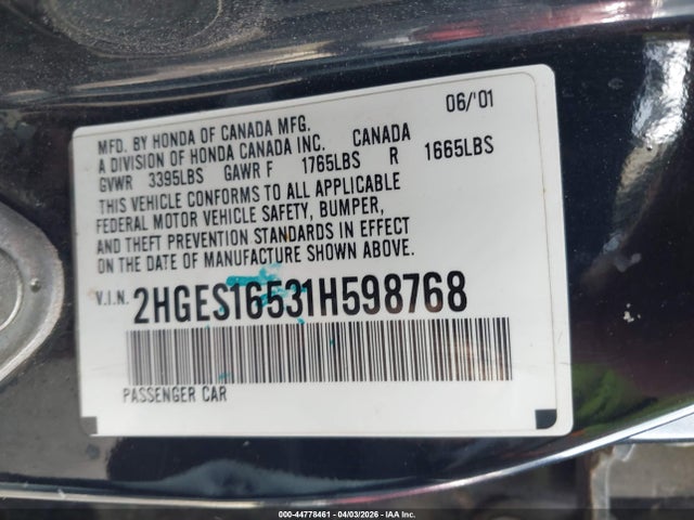 2001 HONDA CIVIC 2HGES16531H598768 Photo 8