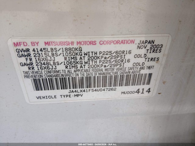 2004 MITSUBISHI OUTLANDER JA4LX41F54U047262 Photo 8