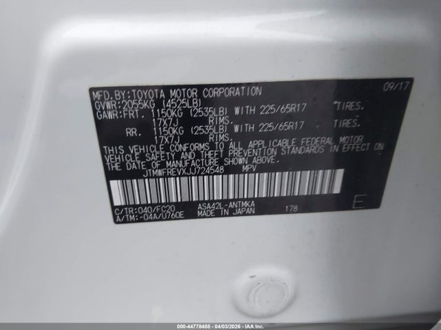 Продаж на аукціоні авто 2018 Toyota Rav4 Xle, vin: JTMWFREVXJJ724548, номер лоту: 44778488