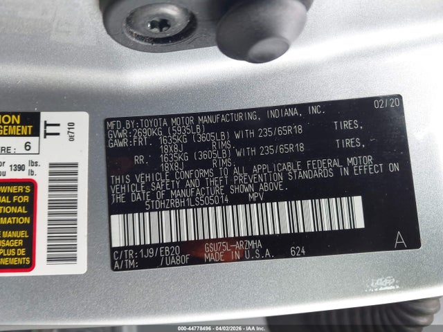 5TDHZRBH1LS505014 Toyota Highlander Xle