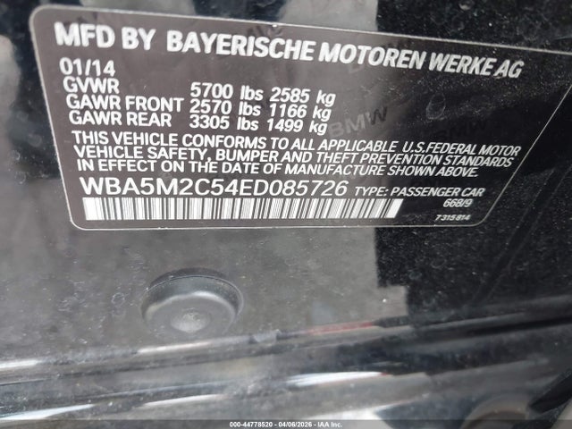 2014 BMW 535I GRAN TURISMO WBA5M2C54ED085726 Photo 8
