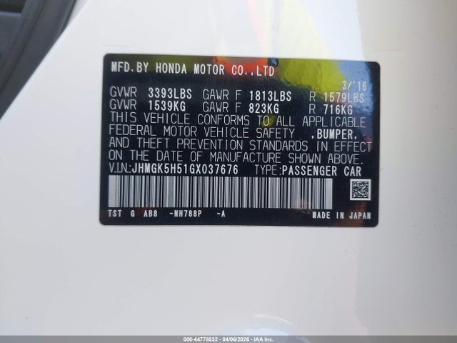 JHMGK5H51GX037676 Honda FIT LX
