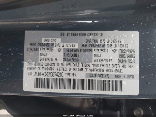 Aukcja sprzedaży 2021 Mazda Cx-5 Carbon Edition/touring, vin: JM3KFACM3M0374210, numer aukcji: 44778539