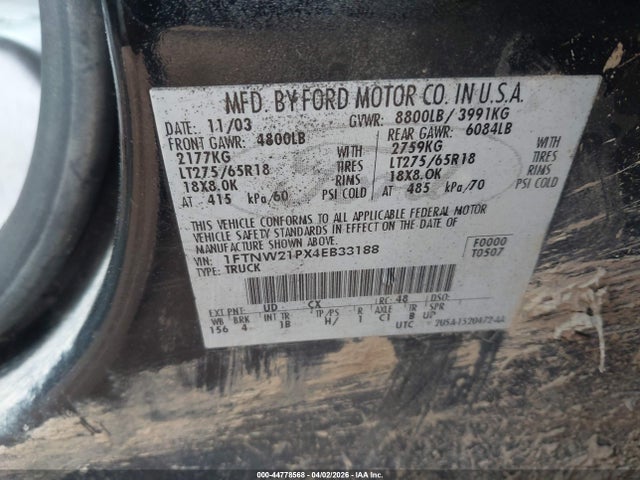 2004 FORD F-250 1FTNW21PX4EB33188 Photo 8