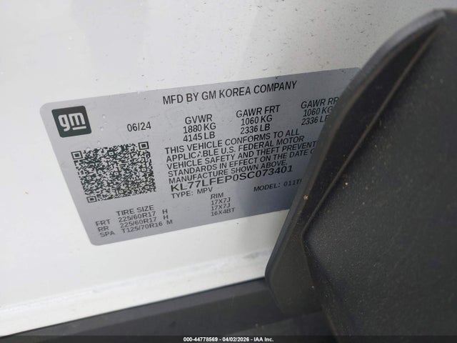 Aukcja sprzedaży 2025 Chevrolet Trax Fwd Ls, vin: KL77LFEP0SC073401, numer aukcji: 44778569