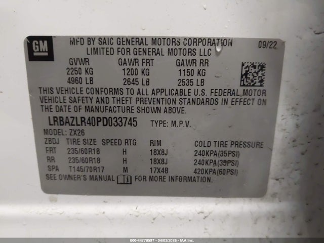2023 Buick Envision Preferred Fwd მანქანა იყიდება აუქციონზე, vin: LRBAZLR40PD033745, აუქციონის ნომერი: 44778597