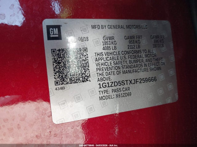 1G1ZD5STXJF259666 Chevrolet MALIBU LT