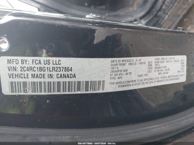 44778665 :رقم المزاد ، 2C4RC1BG1LR237864 vin ، 2020 Chrysler Pacifica Touring L مزاد بيع