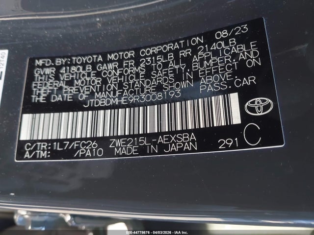 JTDBDMHE9R3008193 Toyota Corolla Hybrid Se