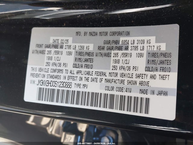 Aukcja sprzedaży 2025 Mazda Cx-90 3.3 Turbo Preferred Package, vin: JM3KKBHD0S1230888, numer aukcji: 44778681