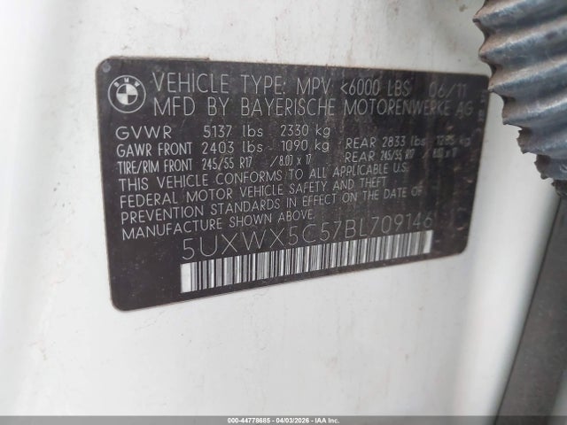 44778685 :رقم المزاد ، 5UXWX5C57BL709146 vin ، 2011 Bmw X3 Xdrive28i مزاد بيع